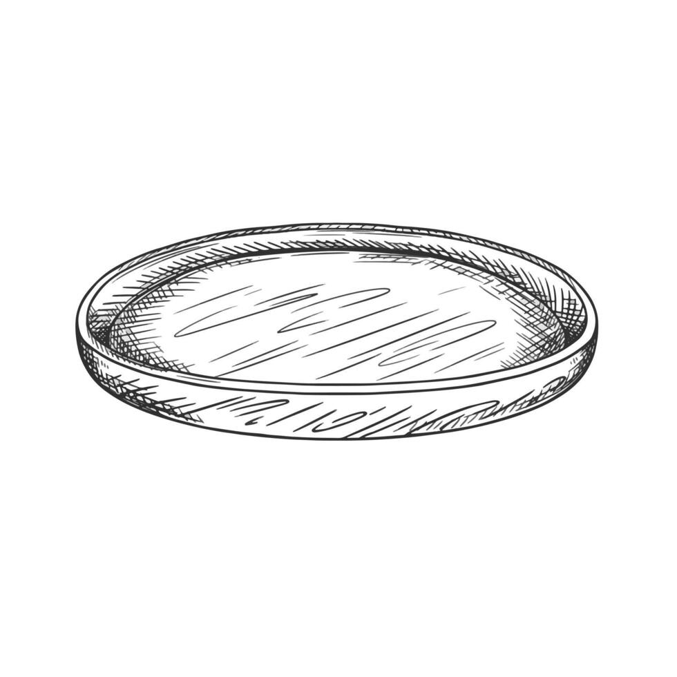 illustration with a wooden plate texture. Kitchen utensils, tools, dishes, home decor. Retro old cutlery Hand drawn illustration in line art style painted in black ink on isolated background vector