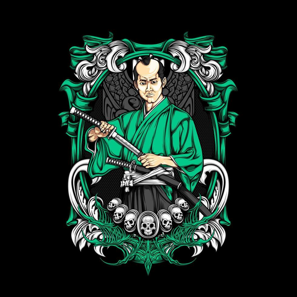 ilustración tradicional samurai vector
