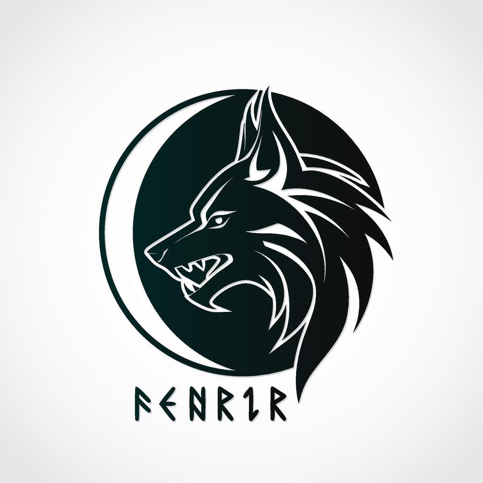 fenrir viking mythology wolf profile on circle logo vector