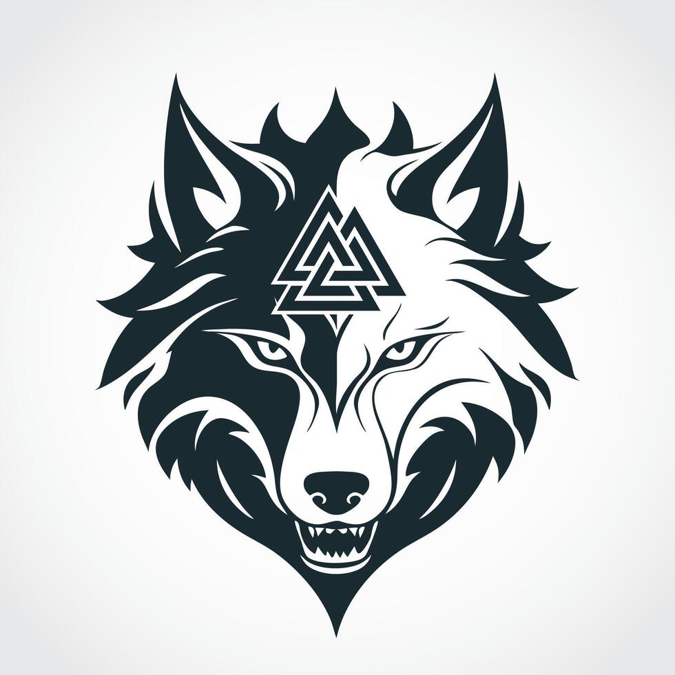 fenrir viking mythology wolf head with valknut symbol vector