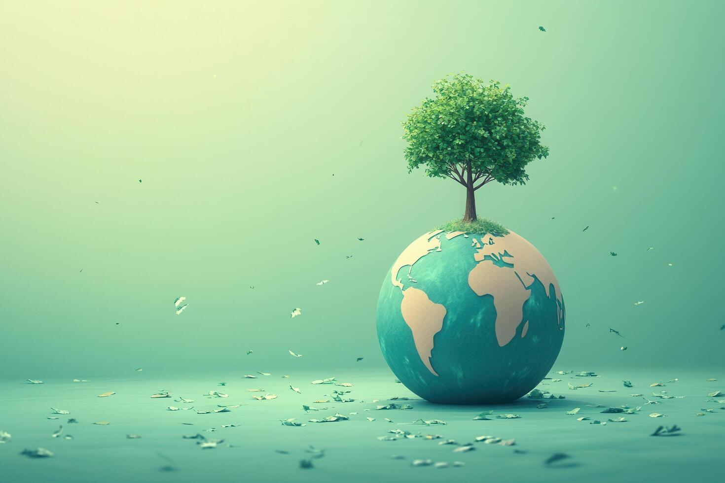Eco-Friendly Concept Tree Growing on Earth Globe Symbolizing Environmental Conservation and Sustainability photo