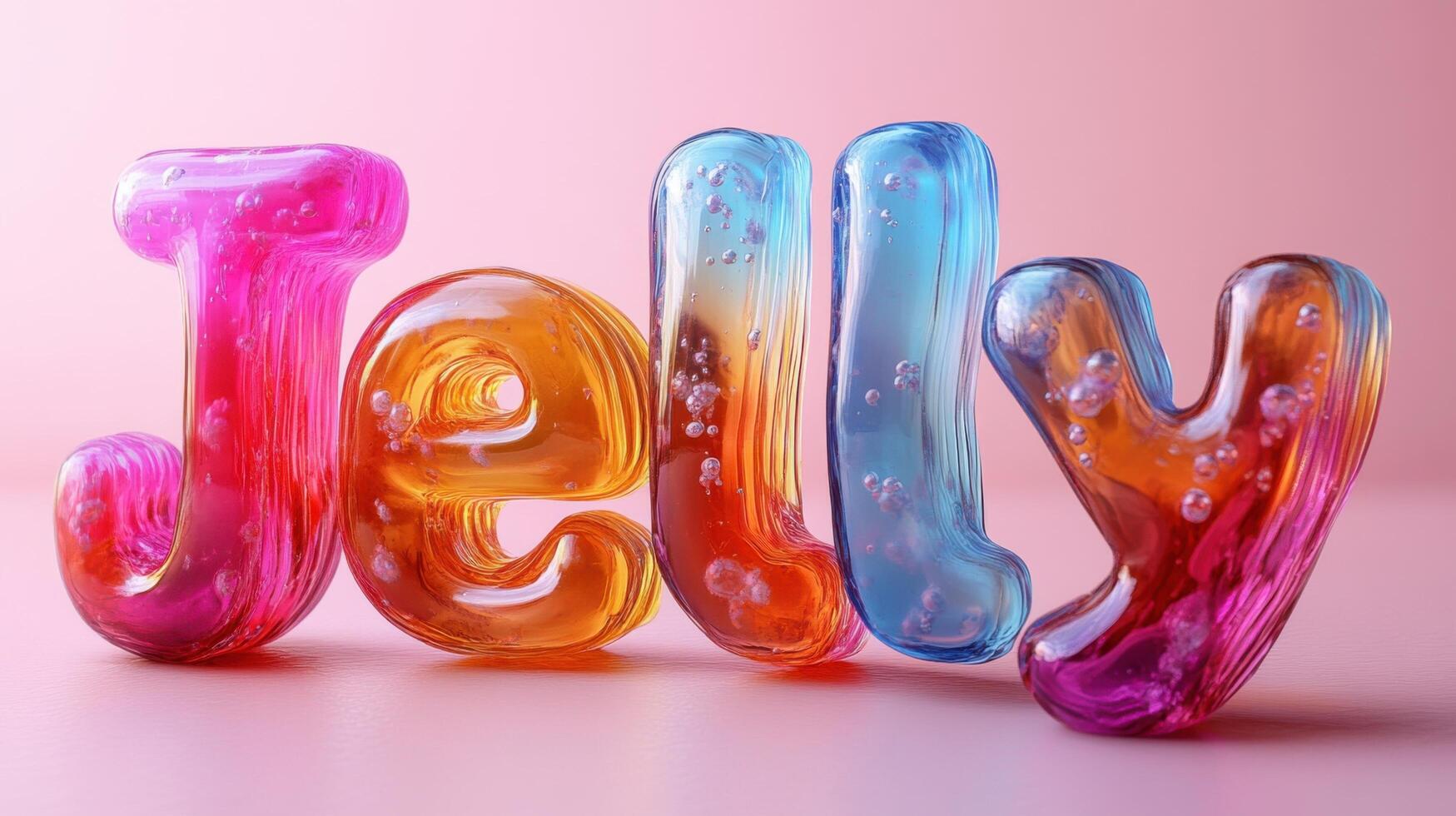 Colorful Jelly Letters on Pink Background with Bubbles Inside Each Letter photo