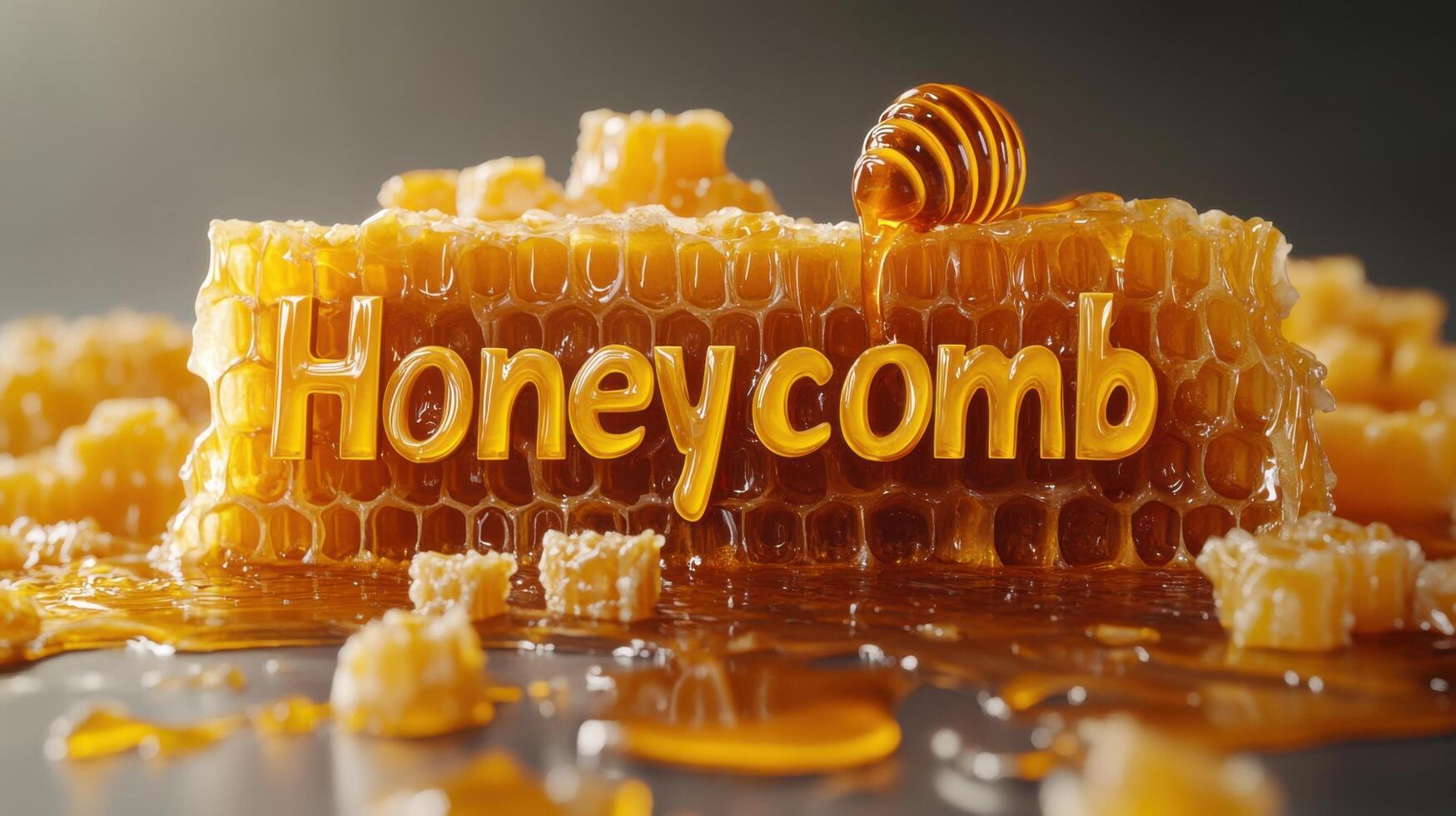 Fresh Honeycomb with Dripping Honey and Honeybee in a Natural Setting photo