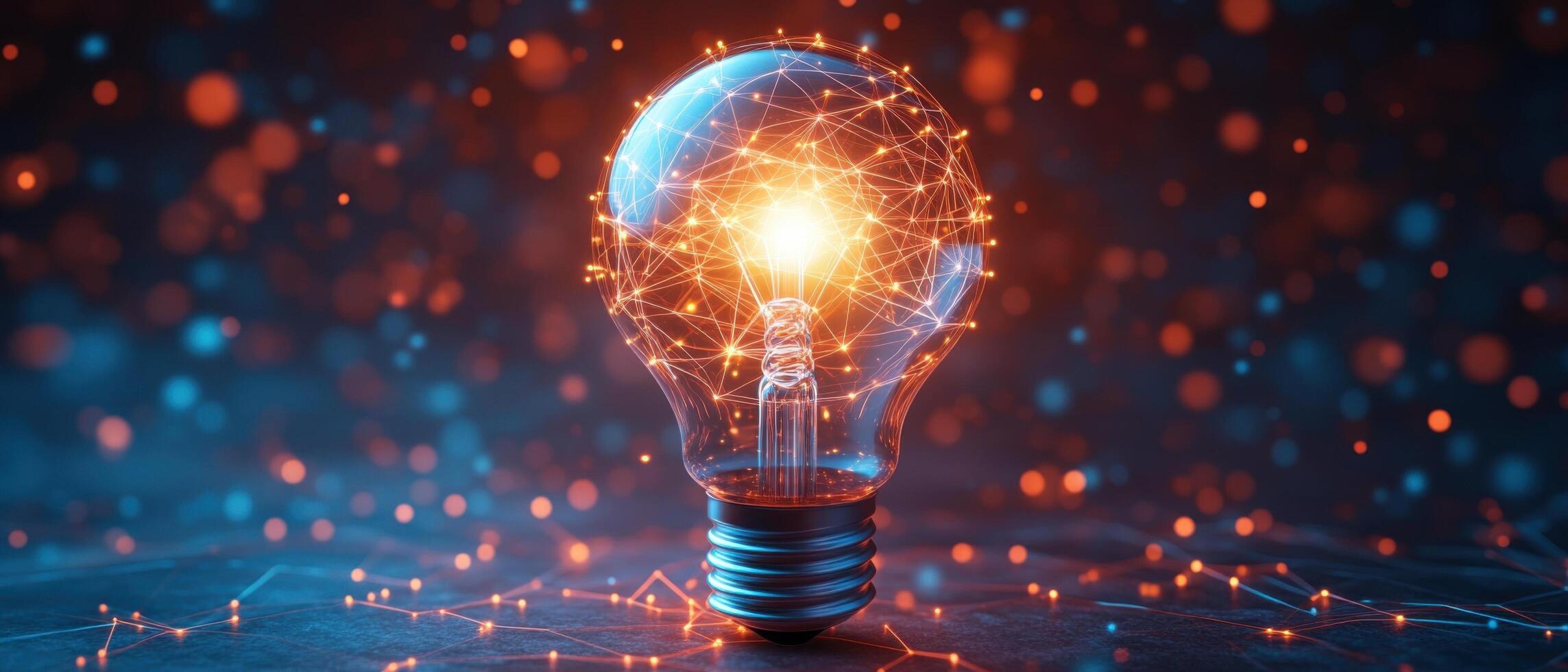 Illuminated Light Bulb with Network Connections and Glowing Particles Representing Innovation and Technology photo