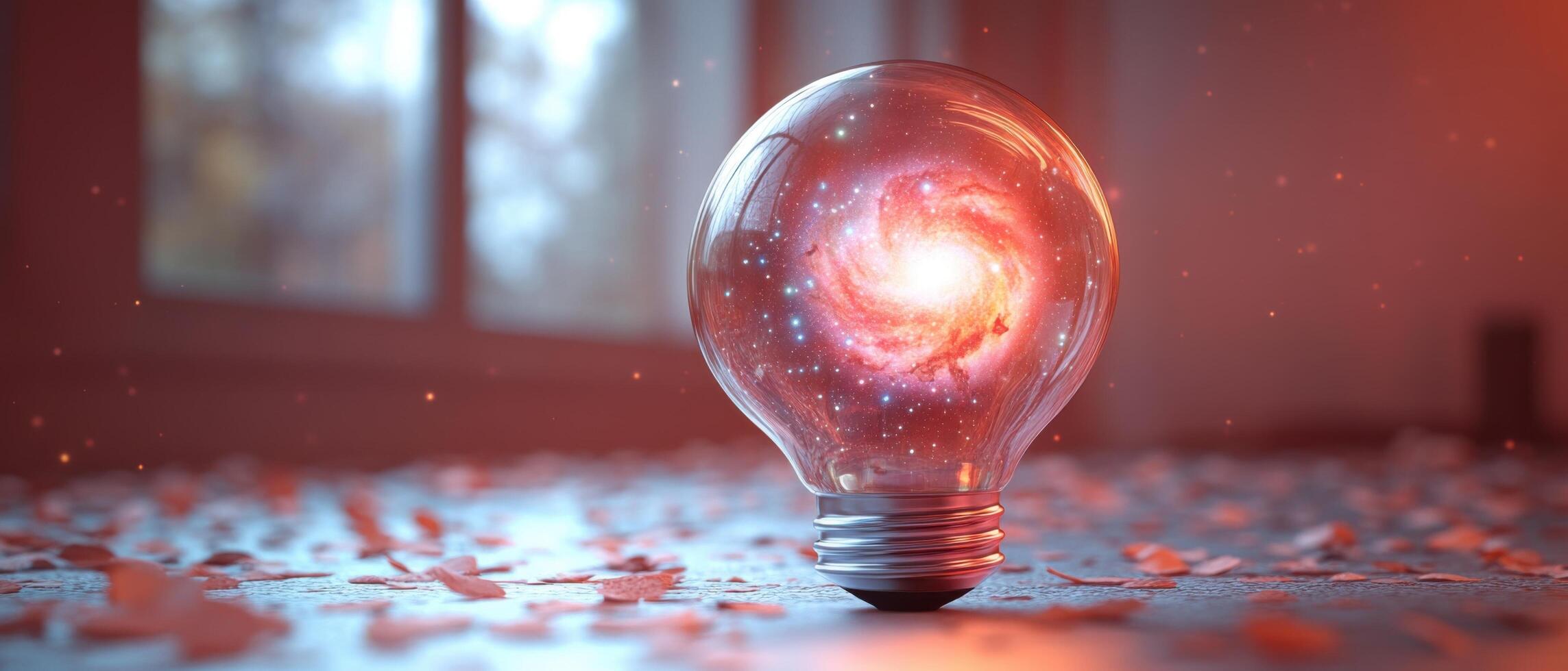 Creative Concept of a Light Bulb with a Galaxy Inside, Symbolizing Innovation and Imagination photo