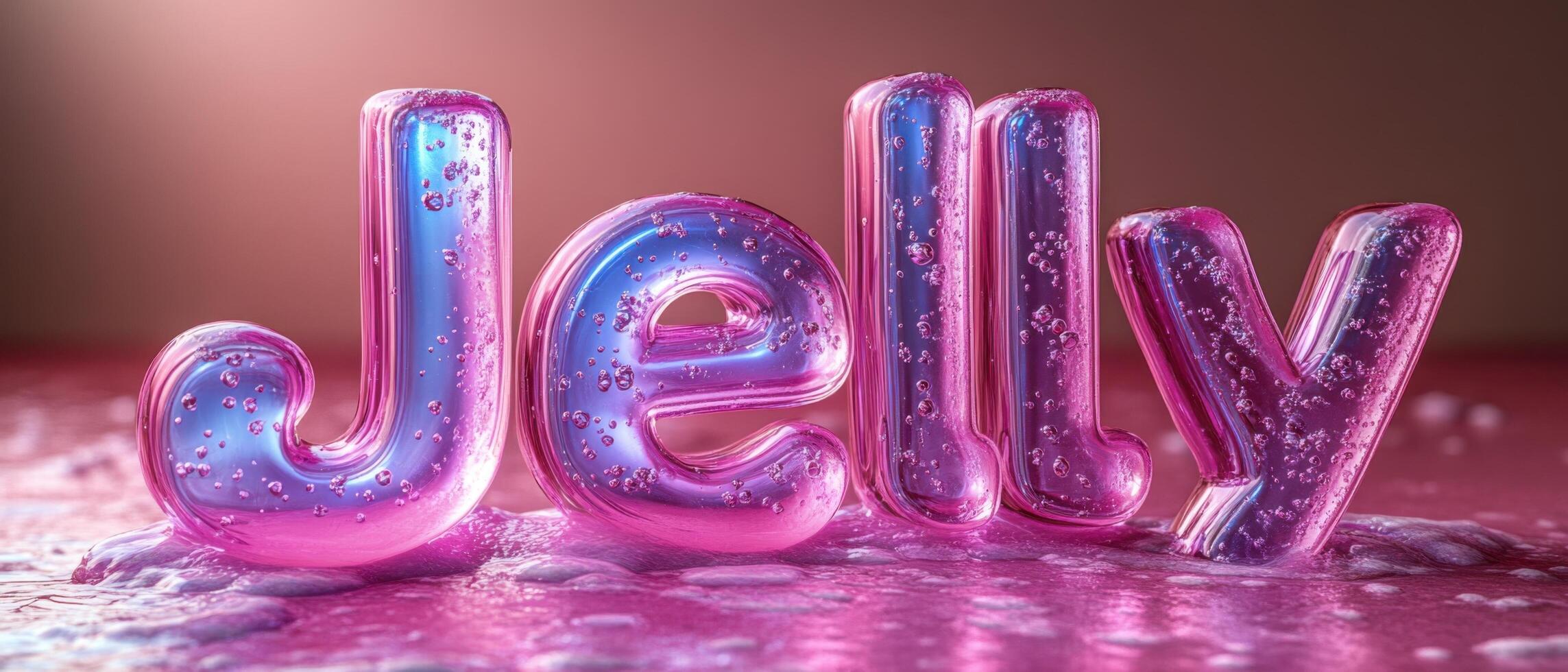 Colorful 3D Jelly Text with Bubbles on Pink Background - Fun and Playful Design photo