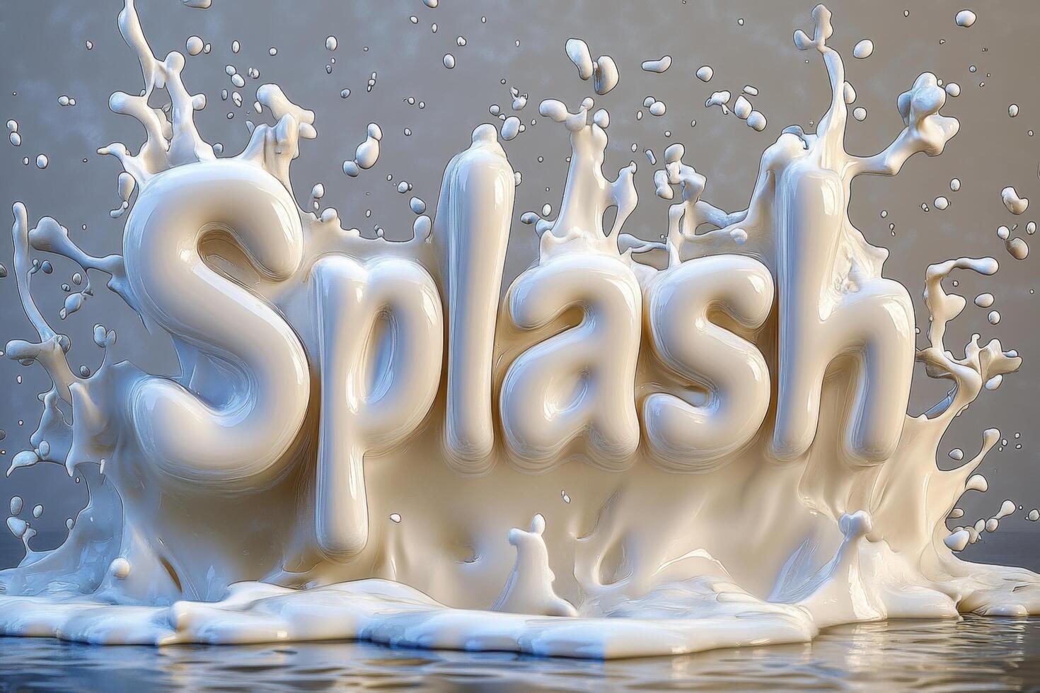 Dynamic Milk Splash Forming the Word 'Splash' in Mid-Air with Droplets and Ripples photo