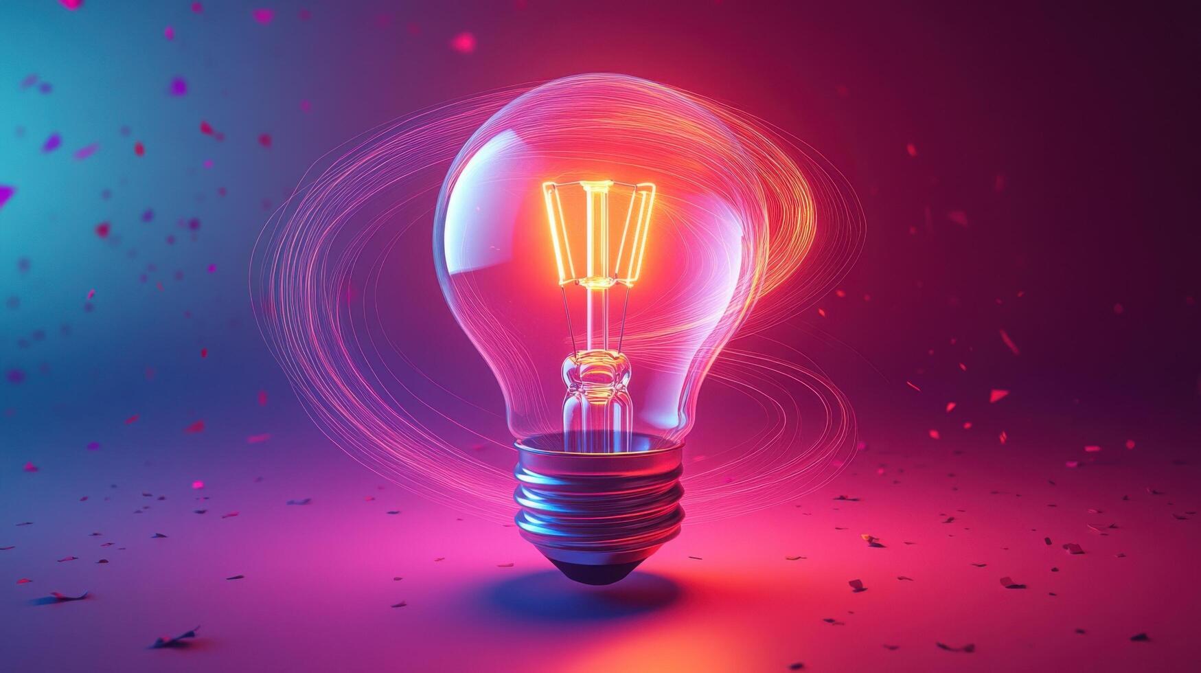 Vibrant Light Bulb Glowing with Neon Colors in a Futuristic and Creative Conceptual Setting photo