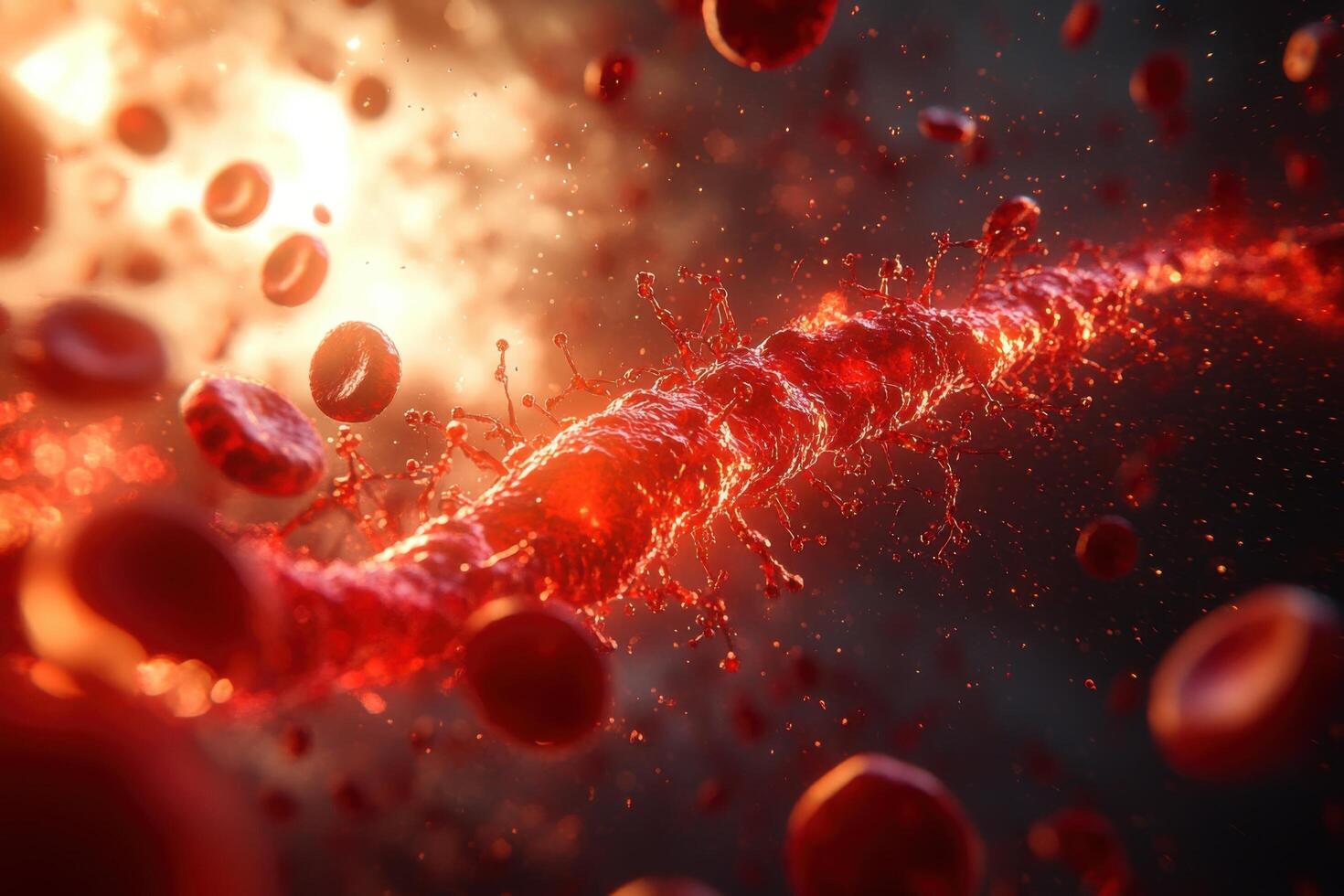 Close-Up of Red Blood Cells and Plasma in a Dynamic and Vivid Medical Illustration photo