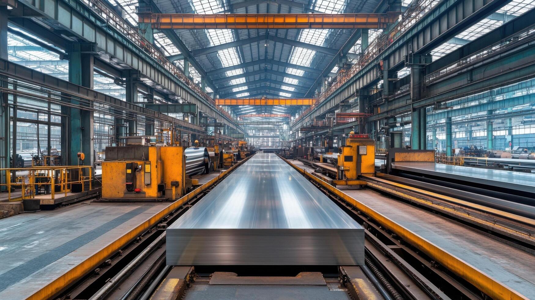 Modern Industrial Factory Interior with Heavy Machinery and Metal Production Line photo