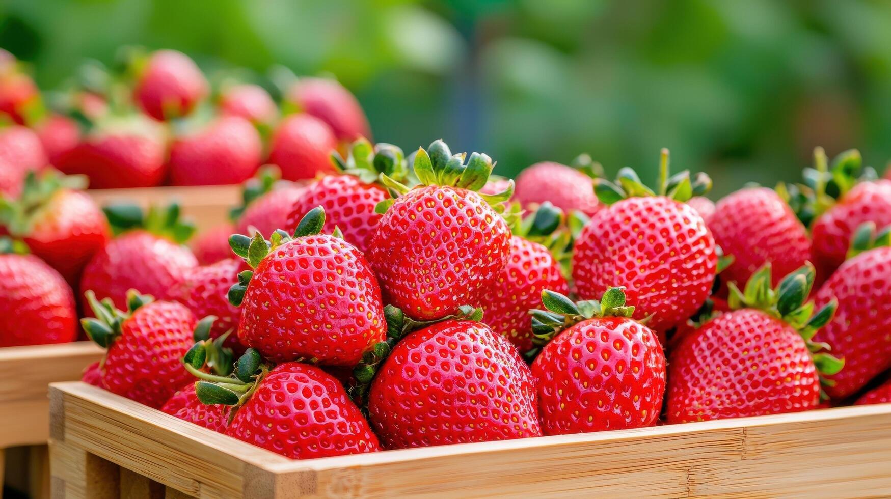 Fresh Strawberries in Wooden Crates for Storage and Preservation of Fruits photo
