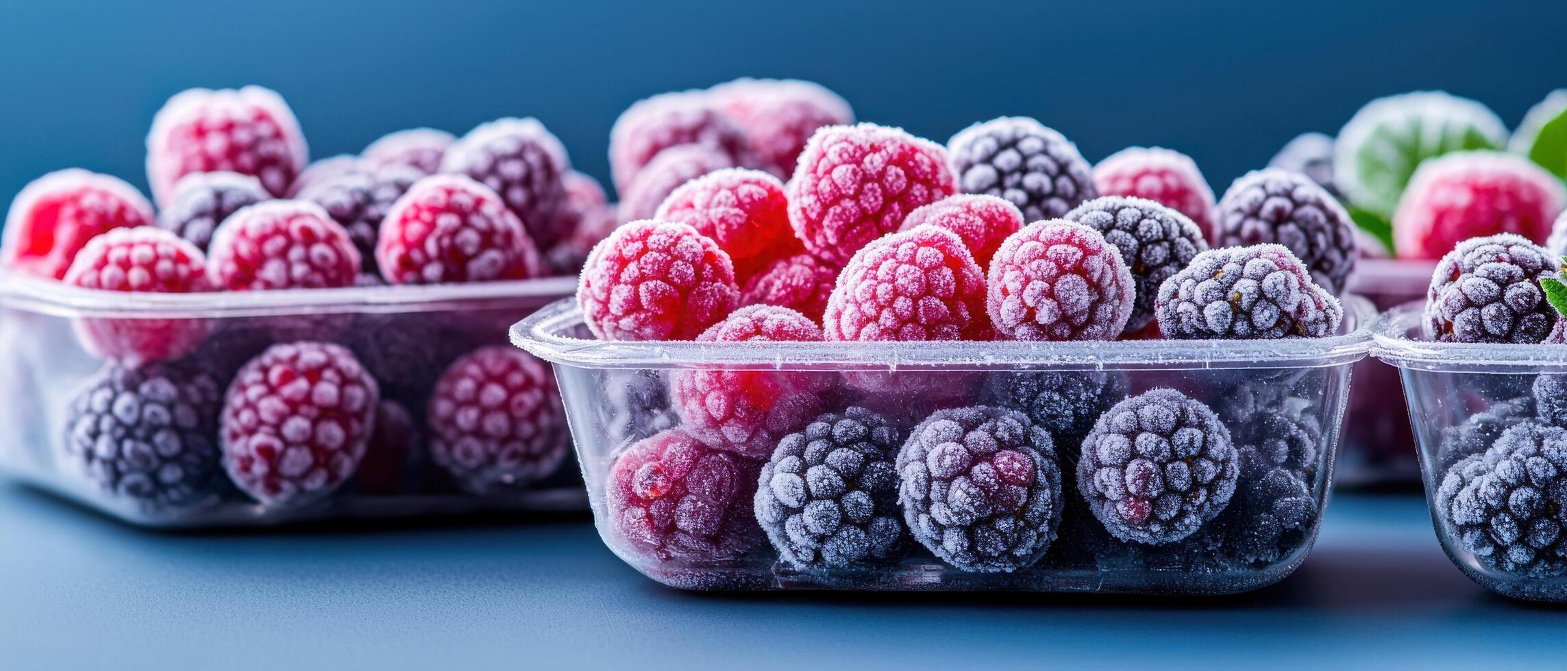 Freshly Frozen Berries in Plastic Containers for Long-Term Preservation and Storage of Fruits photo