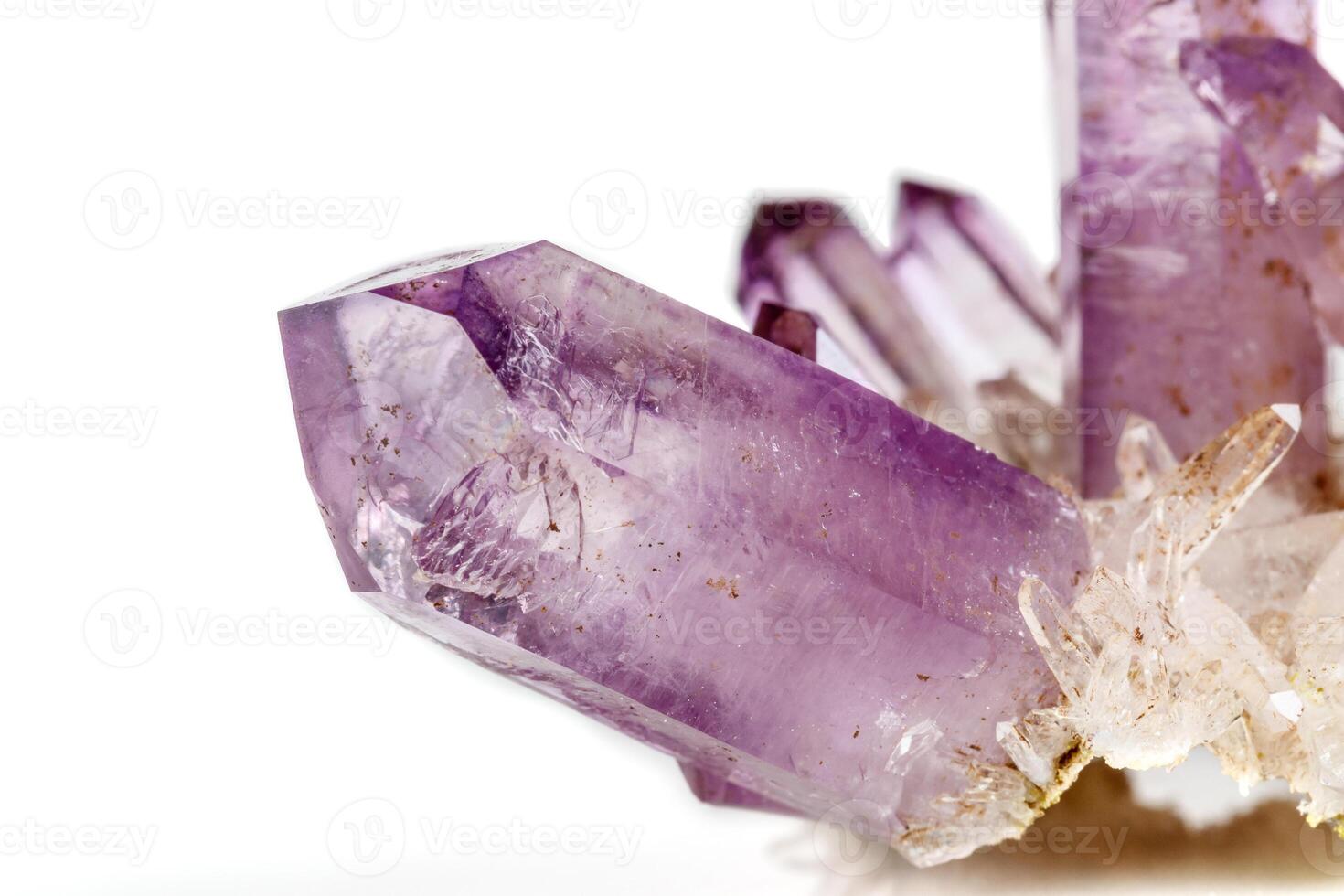 Amethyst Crystal Druse macro mineral on white background photo