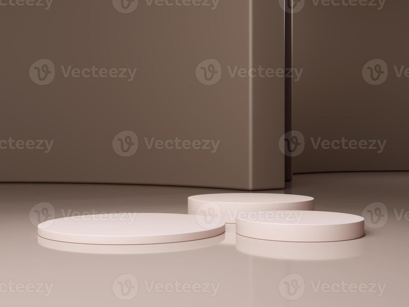 Set of cylinder pedestal podium display, Empty room background. Abstract modern rendering 3d shape for products display presentation. Pastel minimal wall scene, Studio room. 3d rendering photo