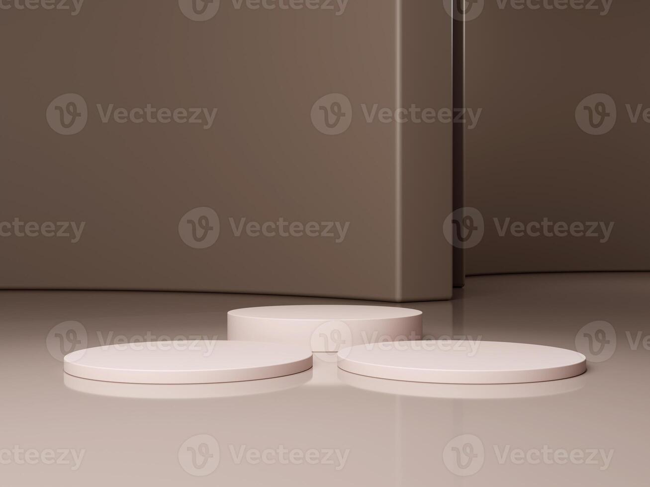 Set of cylinder pedestal podium display, Empty room background. Abstract modern rendering 3d shape for products display presentation. Pastel minimal wall scene, Studio room. 3d rendering photo