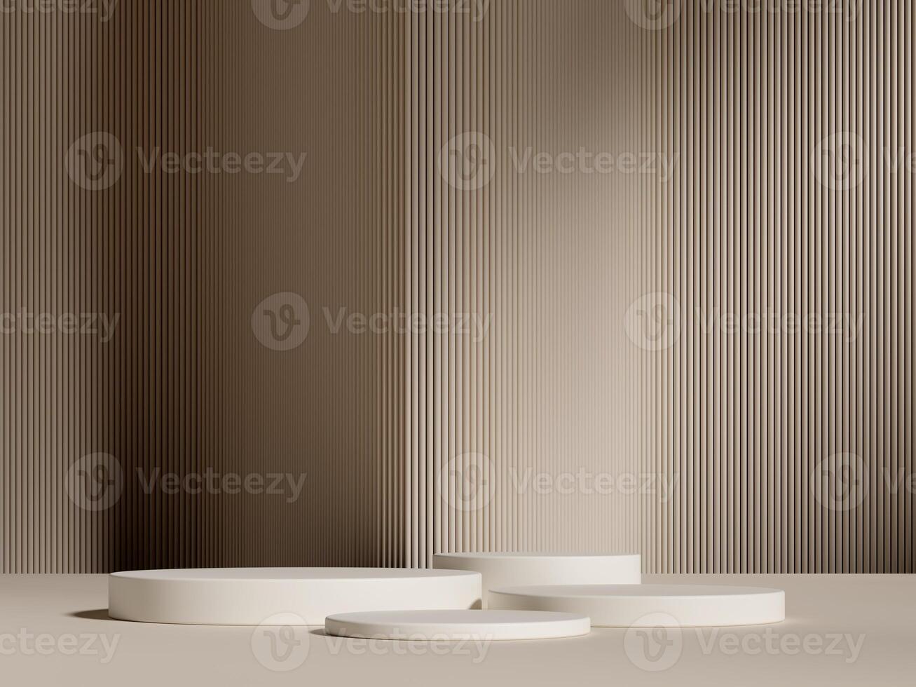 Set of cylinder pedestal podium display, Empty room background. Abstract modern rendering 3d shape for products display presentation. Pastel minimal wall scene, Studio room. 3d rendering photo