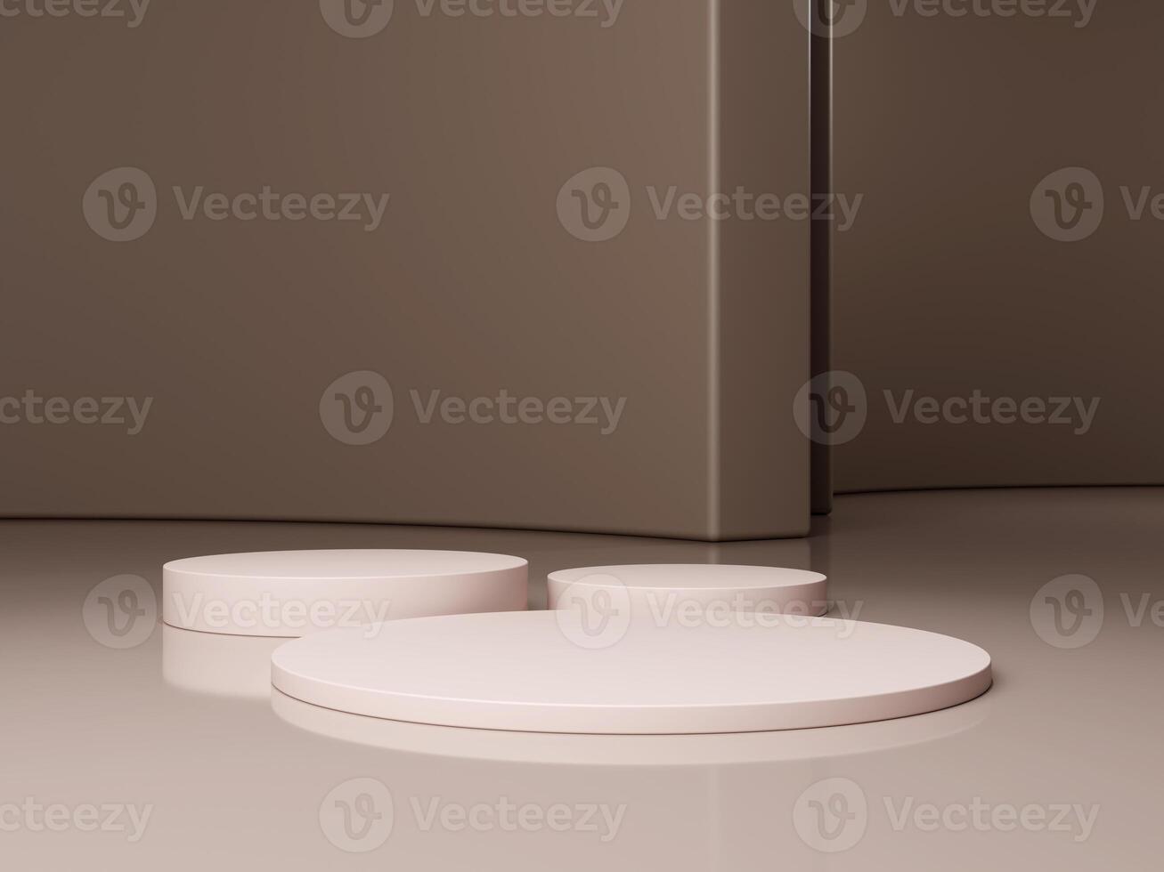 Set of cylinder pedestal podium display, Empty room background. Abstract modern rendering 3d shape for products display presentation. Pastel minimal wall scene, Studio room. 3d rendering photo