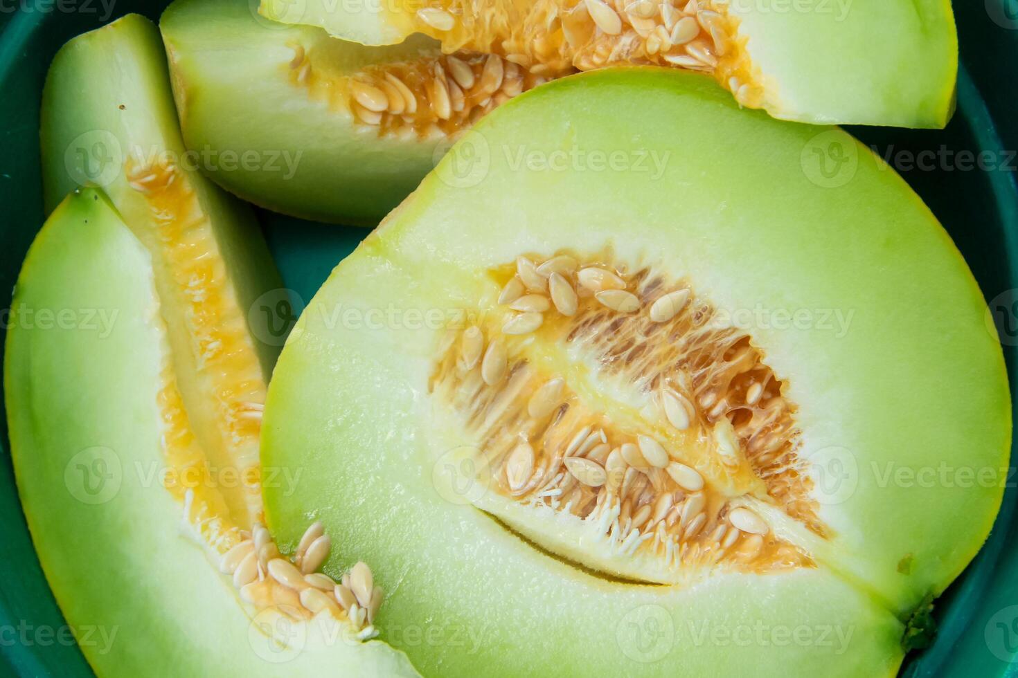Sliced green melon, fresh melon ready to eat photo
