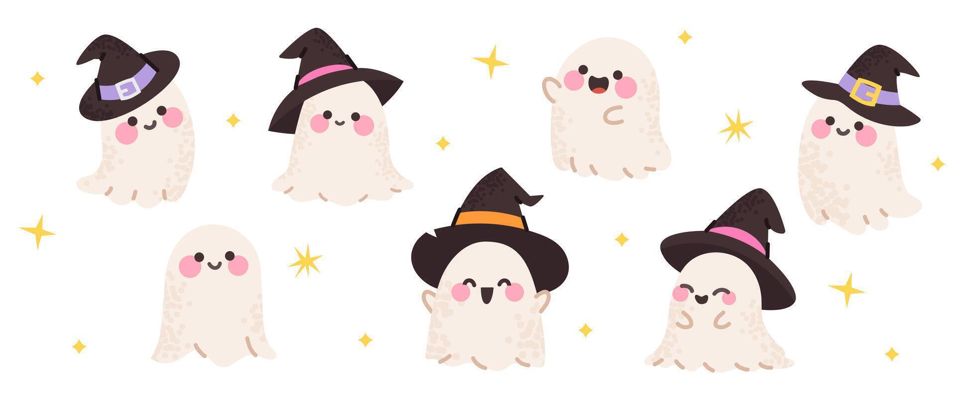Set of cute ghosts with different emotions vector