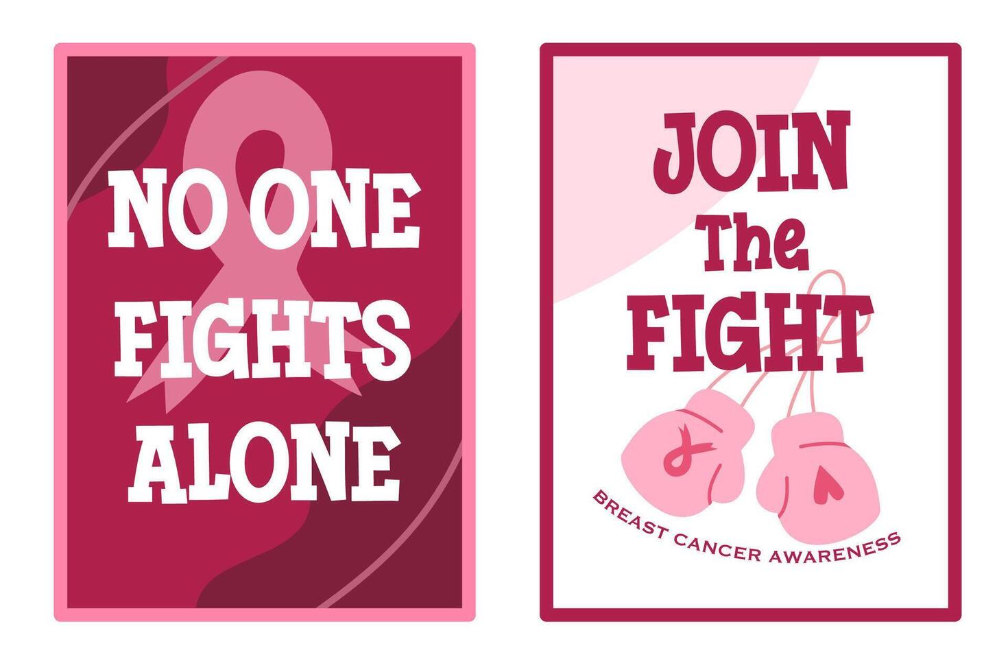Set of posters with ribbon for breast cancer awareness month in october. flat pink ribbon symbol for Medical template Design vector
