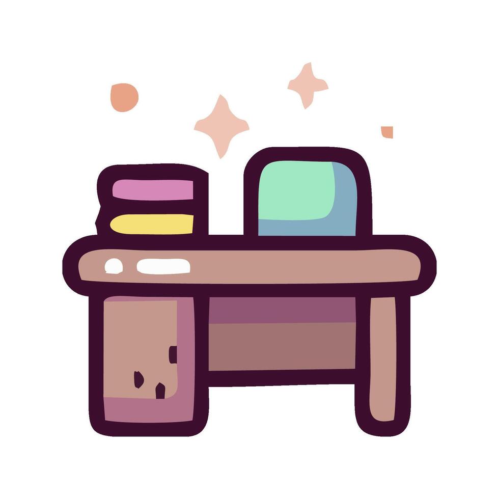 a desk with a chair and a computer vector