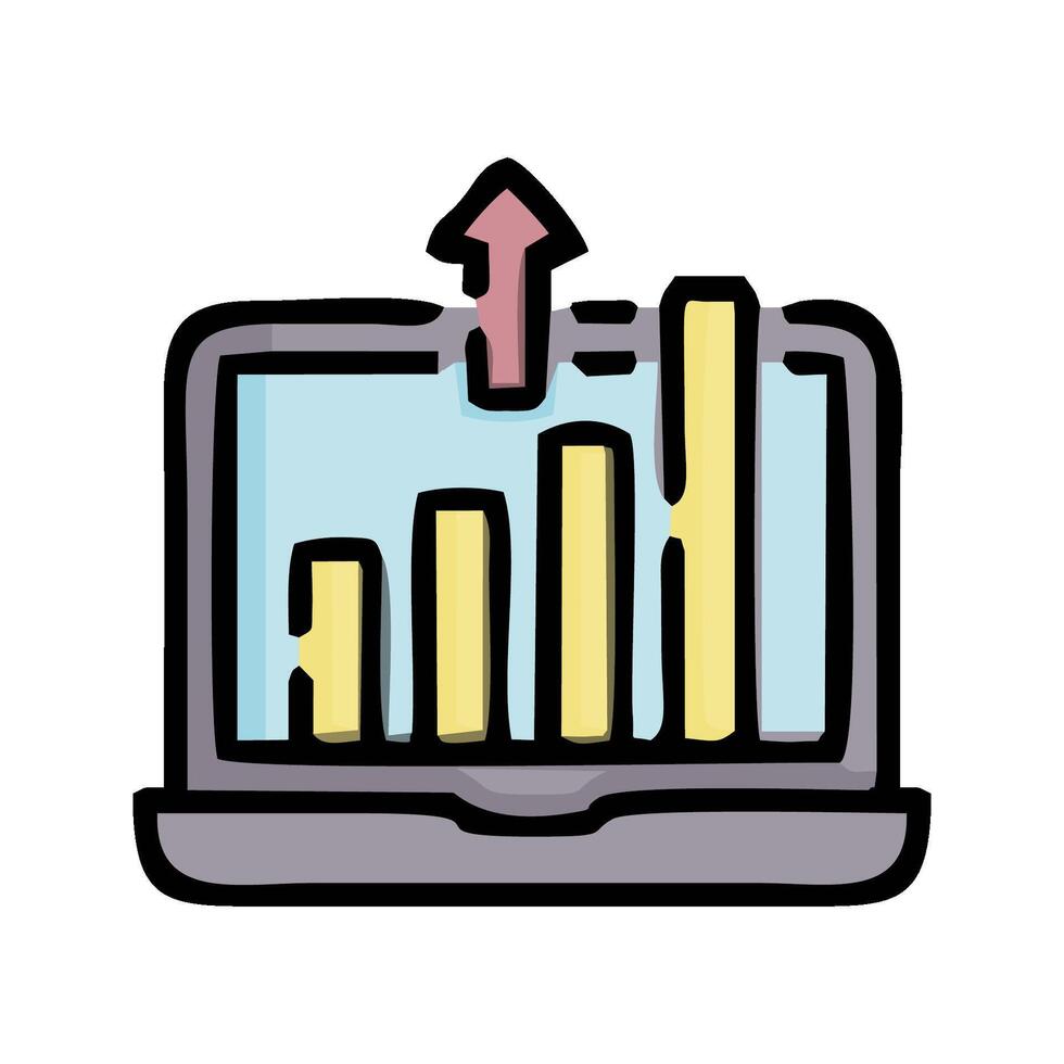 a laptop with a bar chart on it vector
