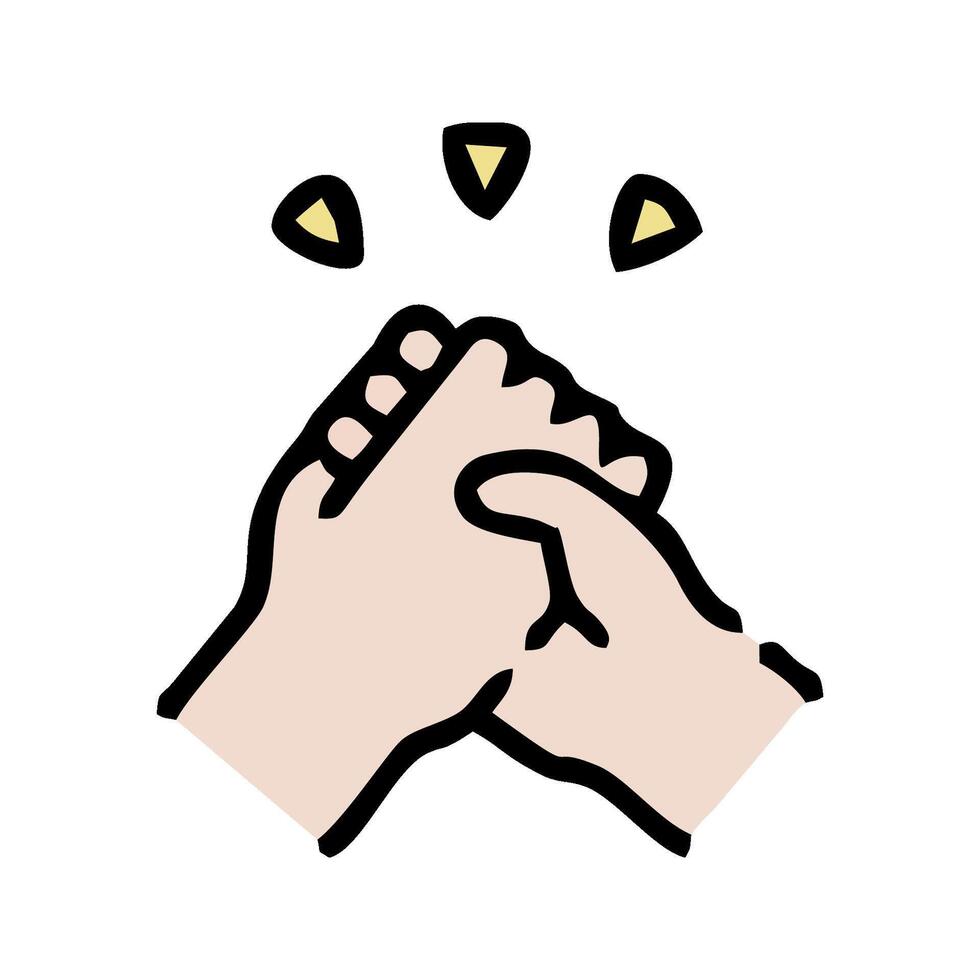 two hands holding each other with a yellow triangle vector