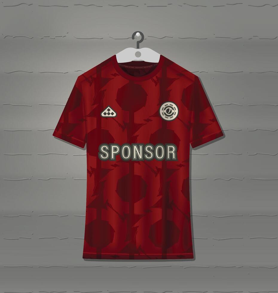 Sports uniform jersey design with red abstract pattern vector