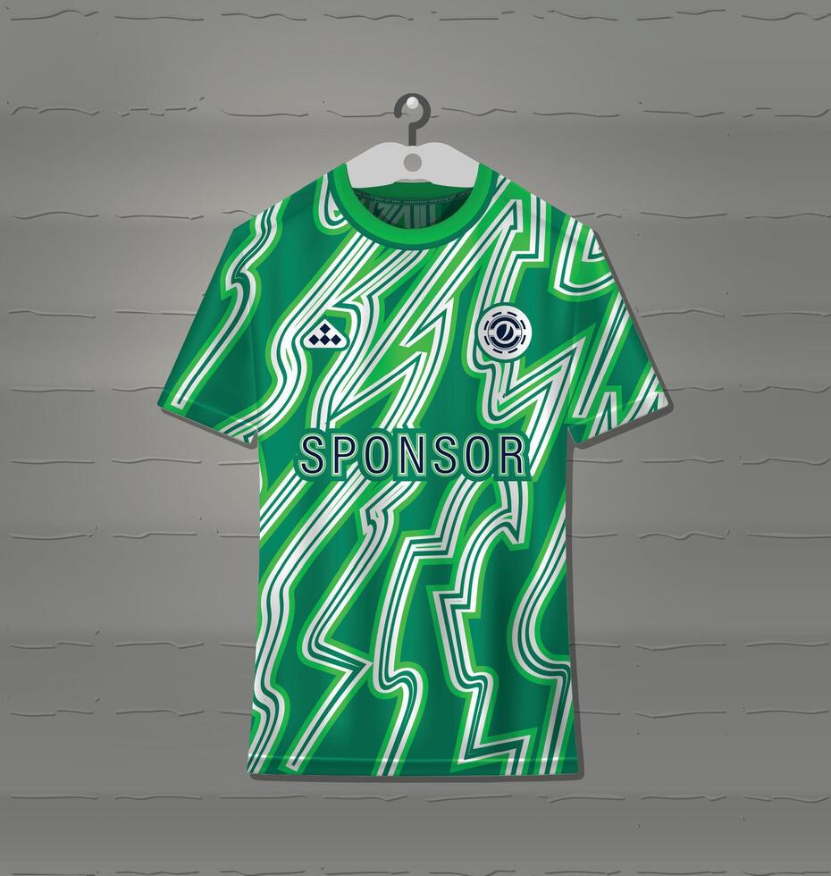 Football jersey design for sublimation printing with a green and white pattern vector