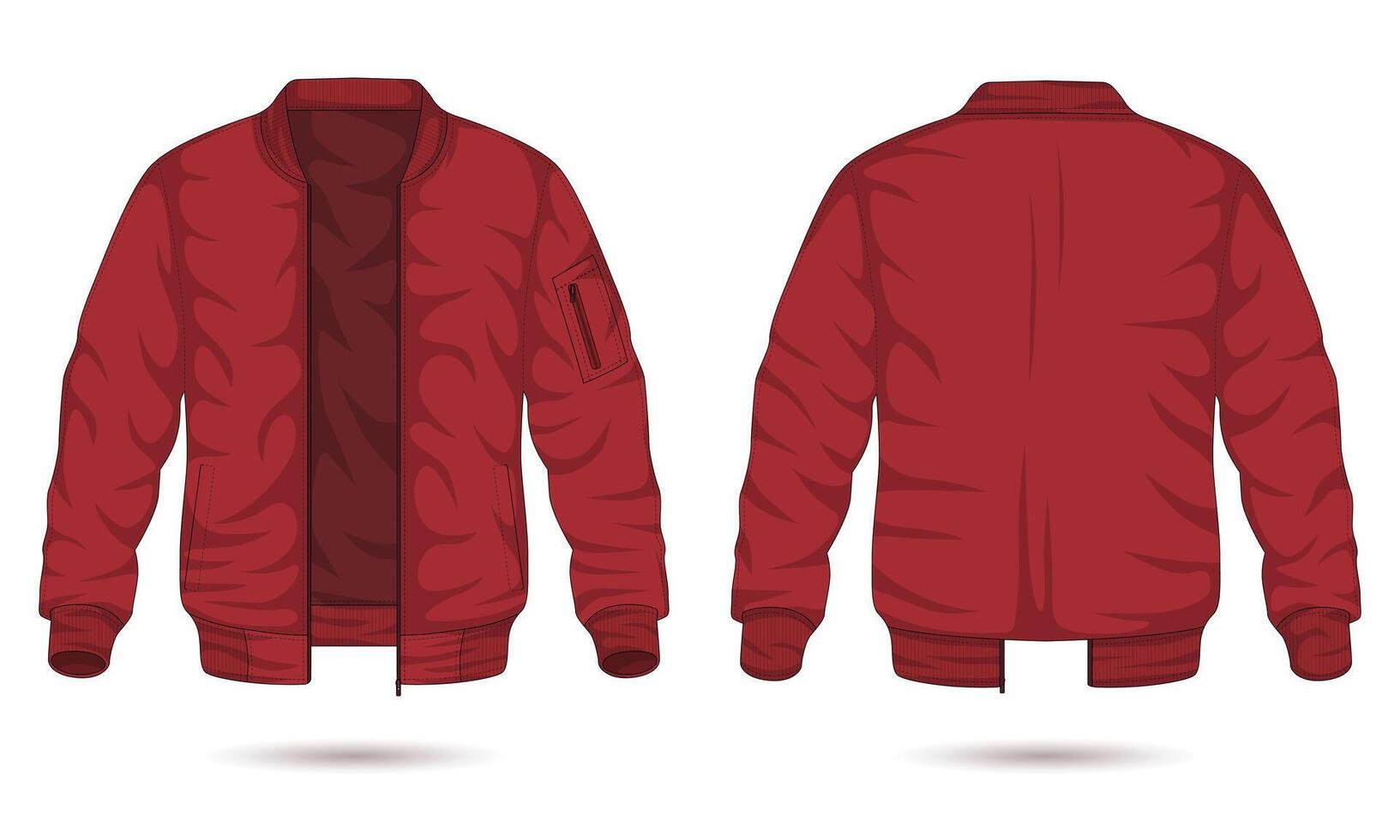 Modern red bomber jacket mockup front and back view vector