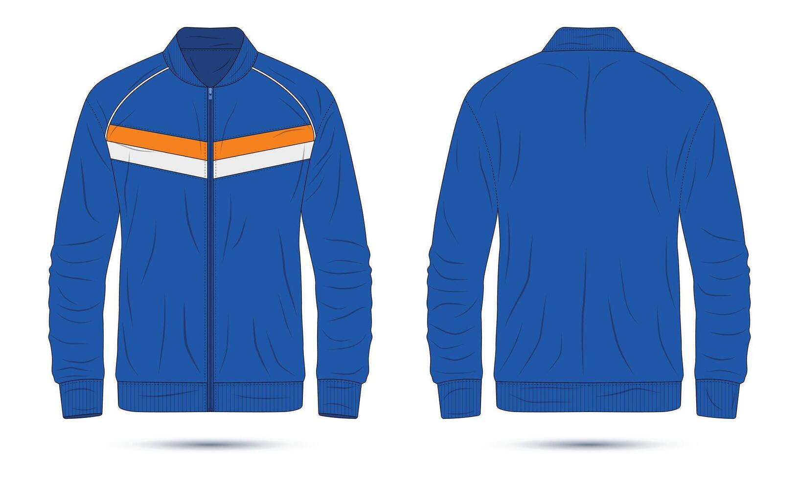Blue zippered sports jacket mockup front and back view vector