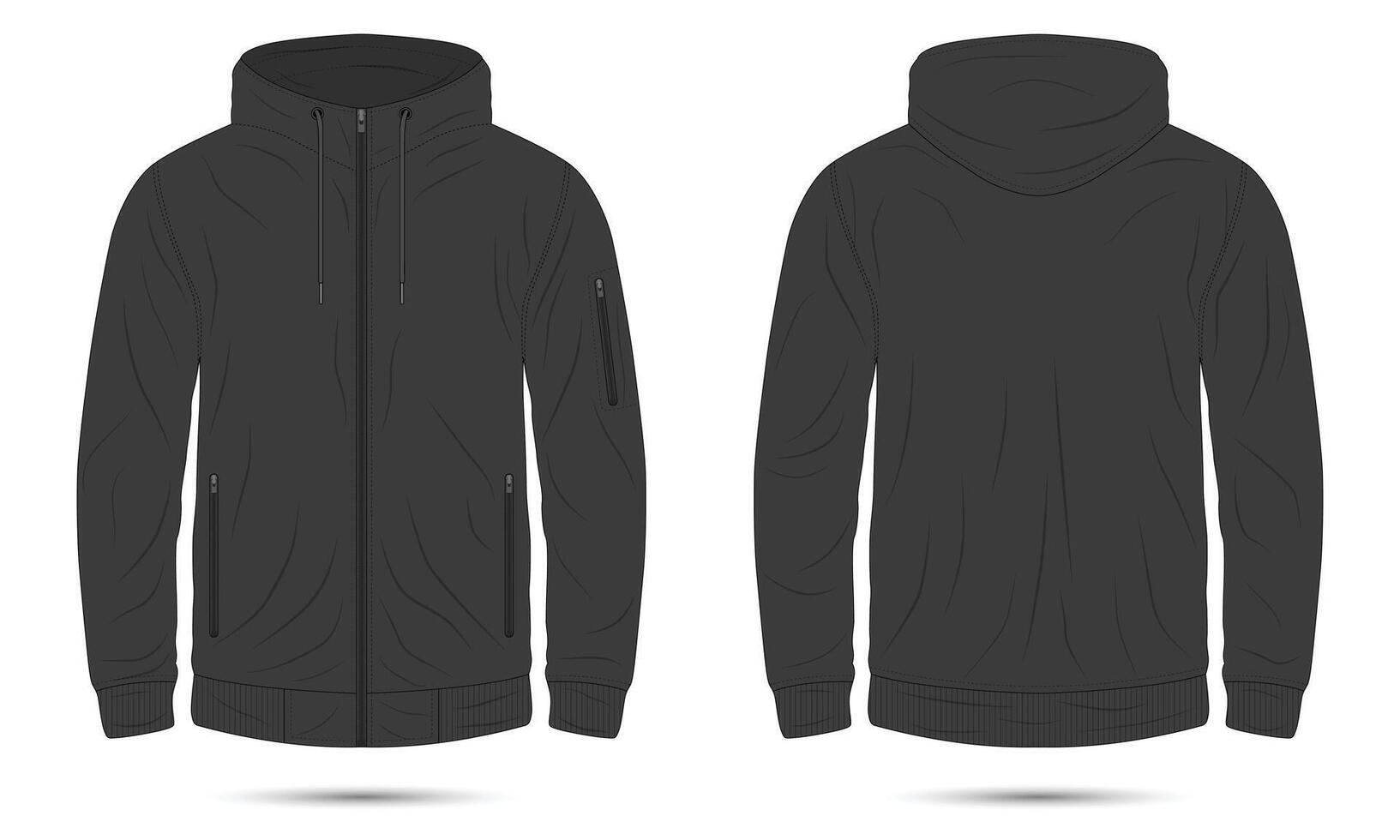 Outdoor hiking jacket hoodie template front and back view vector