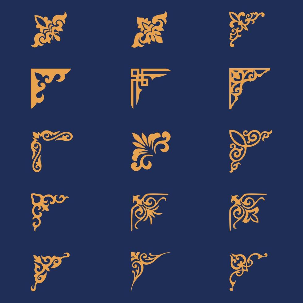 Collection of different abstract gold vintage corner ornaments vector