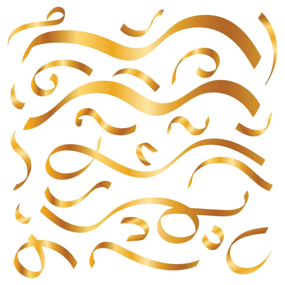 Collection of gold ribbons different shapes vector