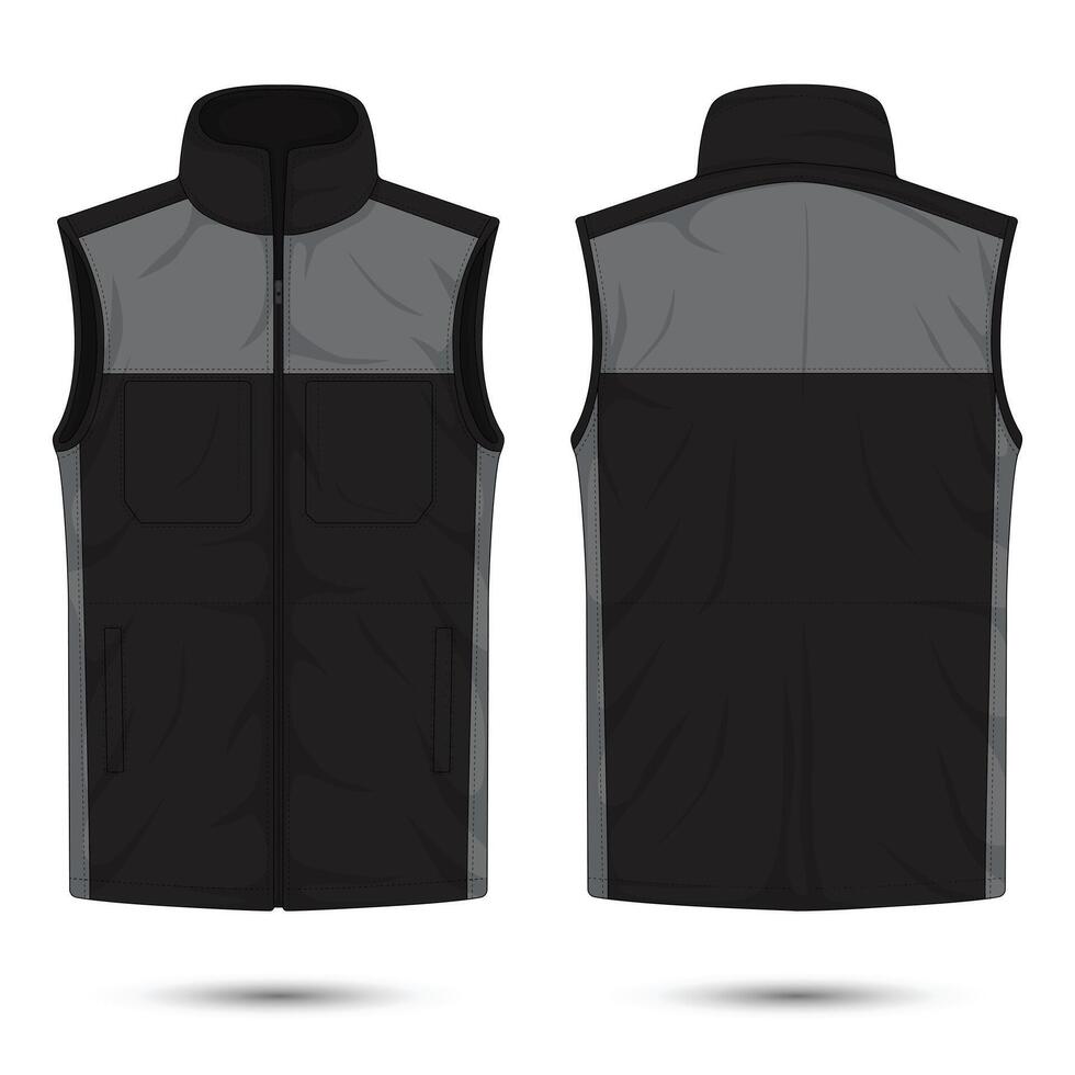 Black and grey outdoor vest template front and back view vector