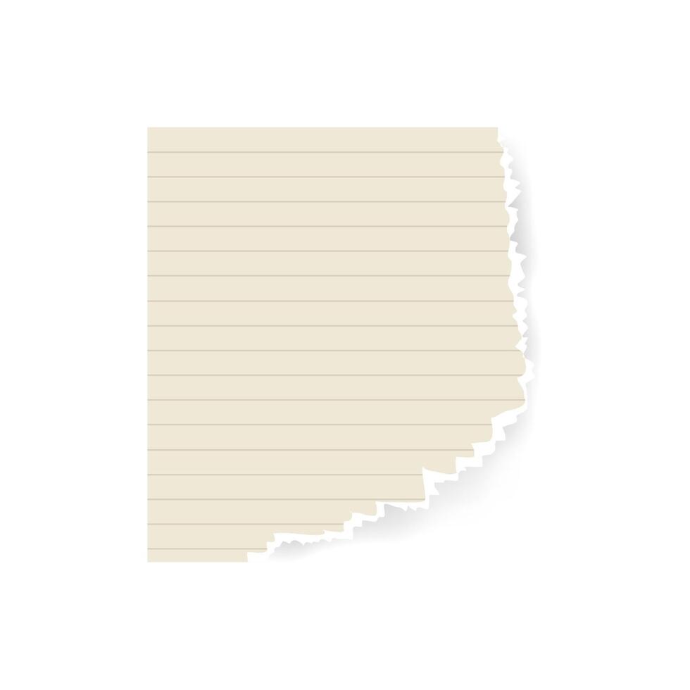 torn notebook sheet in a ruler, striped for notes, signatures, design, stickers. scrapbooking. vector