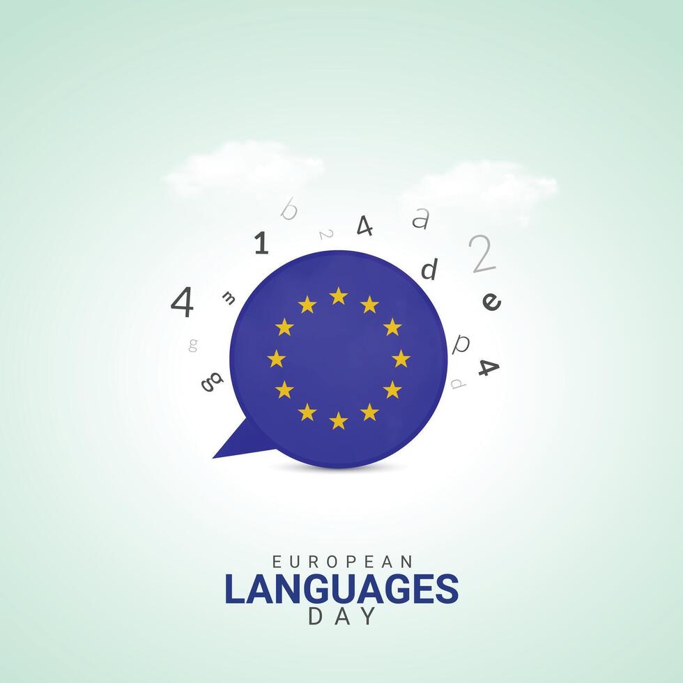 European Languages Day creative ads design. flag and Letter isolated on Poster for background. Languages Poster, , 3d, illustration, Sep 26. Important day, Holiday concept. vector