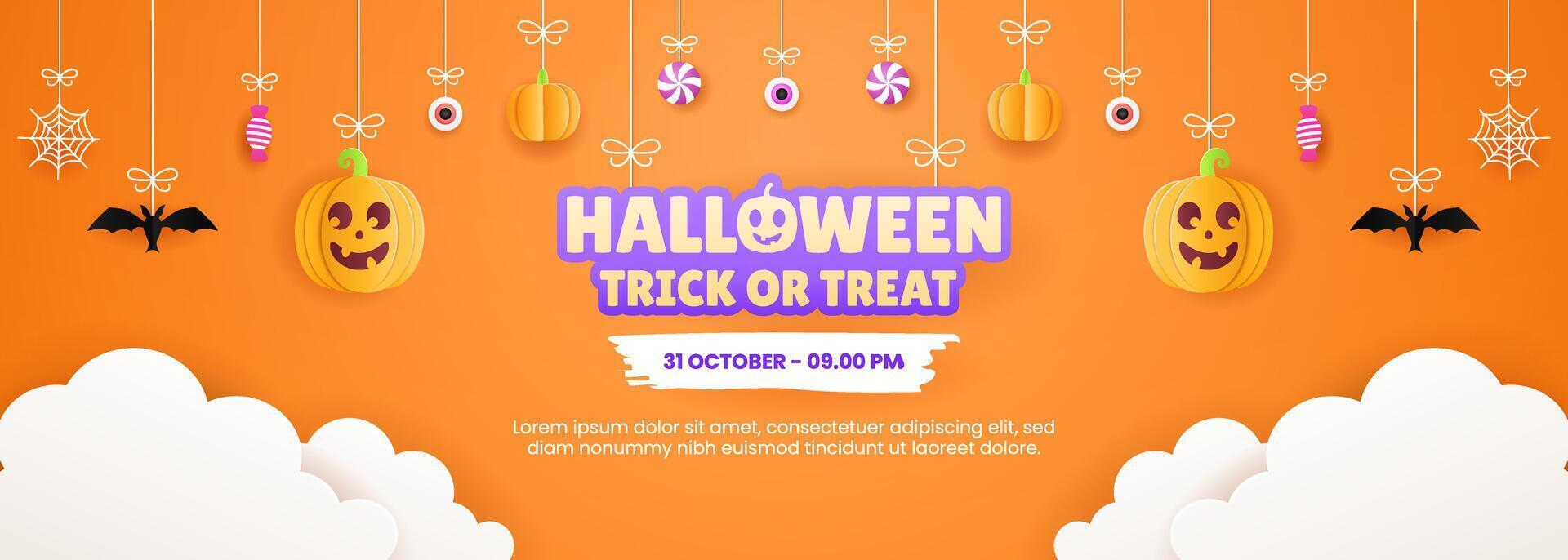 Halloween greeting card template ideal for flyers and banners, featuring eye-catching hanging Halloween design vector