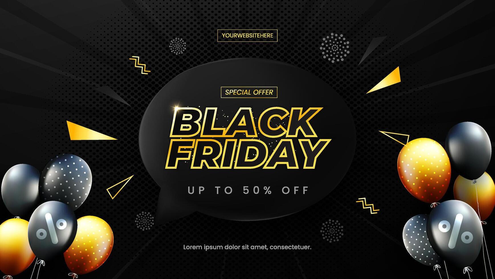 Black Friday special offer with polygon elements and realistic balloons. .Futuristic Black Friday banner design. vector