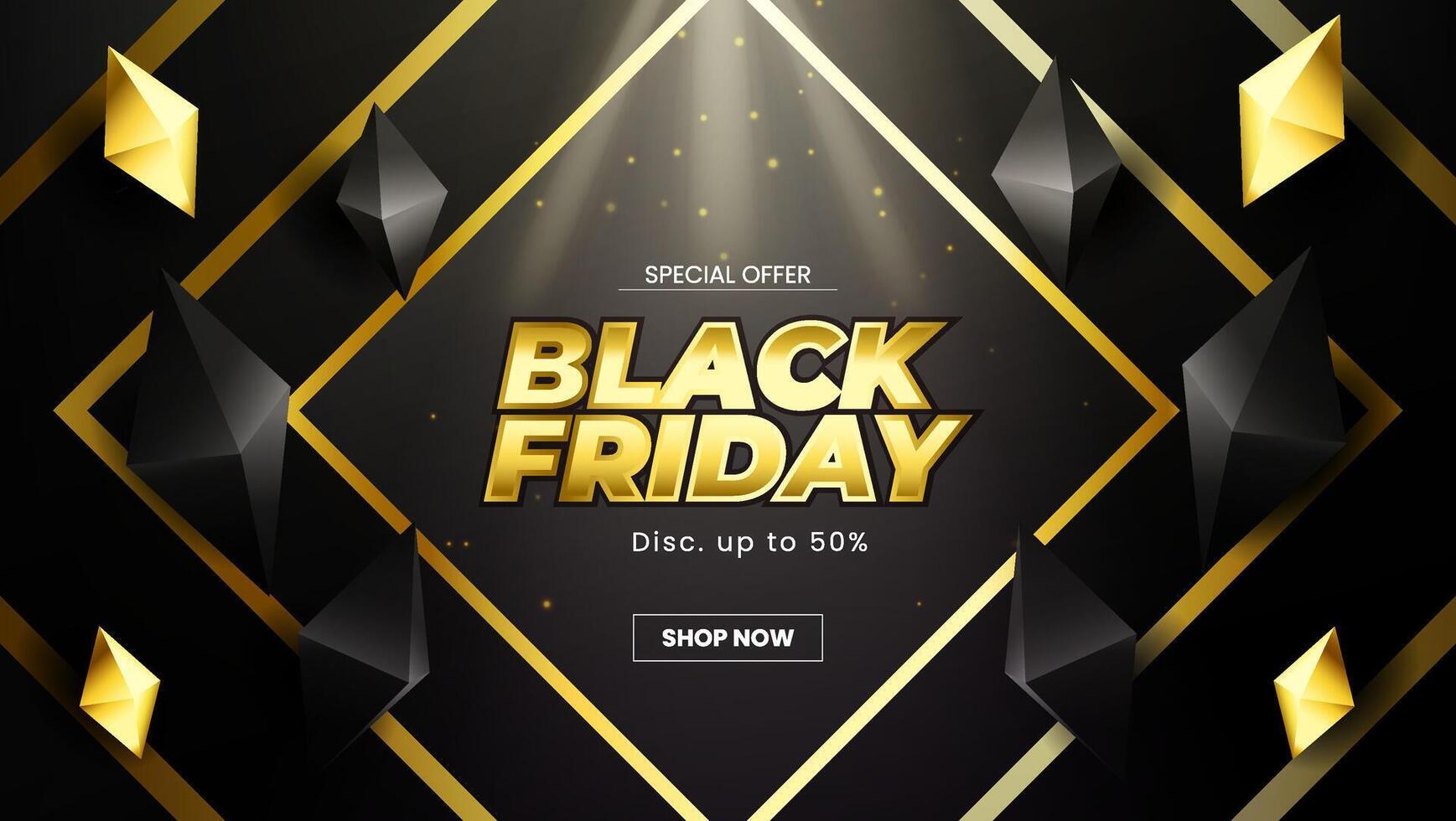 Black Friday Special offer banner background with polygon elements.Futuristic Black Friday banner design with dinamic light effect. vector