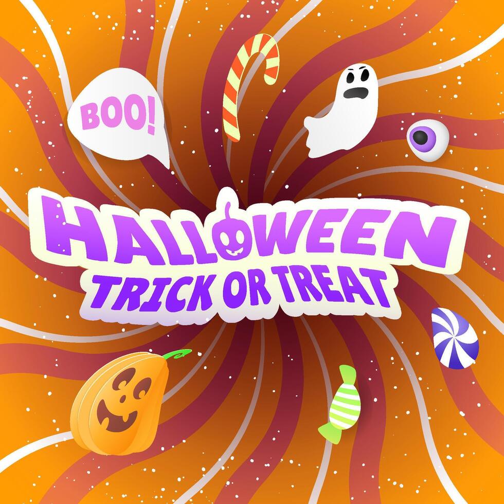 festive Halloween greeting card background showcasing pumpkins, flying bats, festive flags, and a glowing party lantern vector