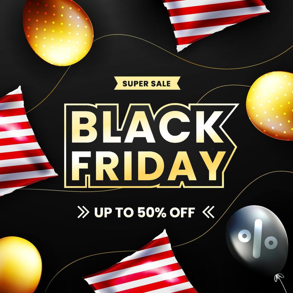 Black Friday special offer with polygon elements and realistic balloons banner background. Futuristic Black Friday banner design. vector