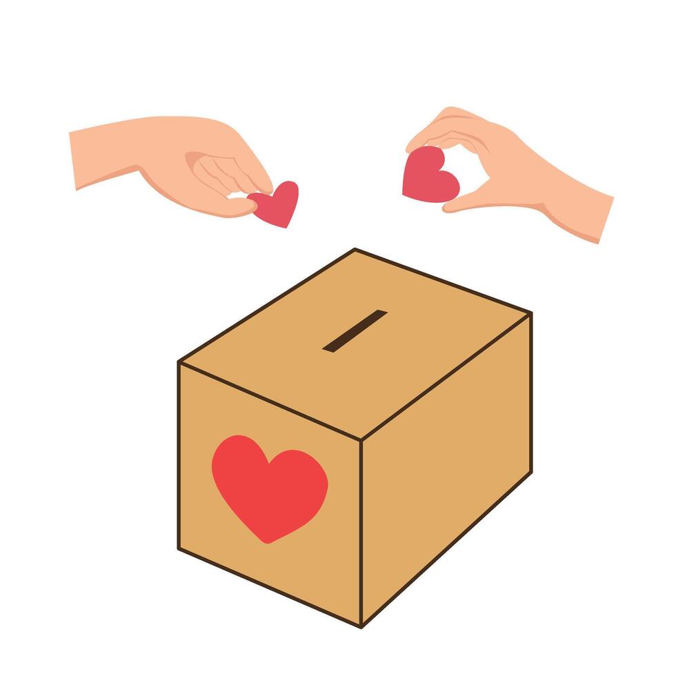 Two Hands put love into box Charity Donation illustration vector