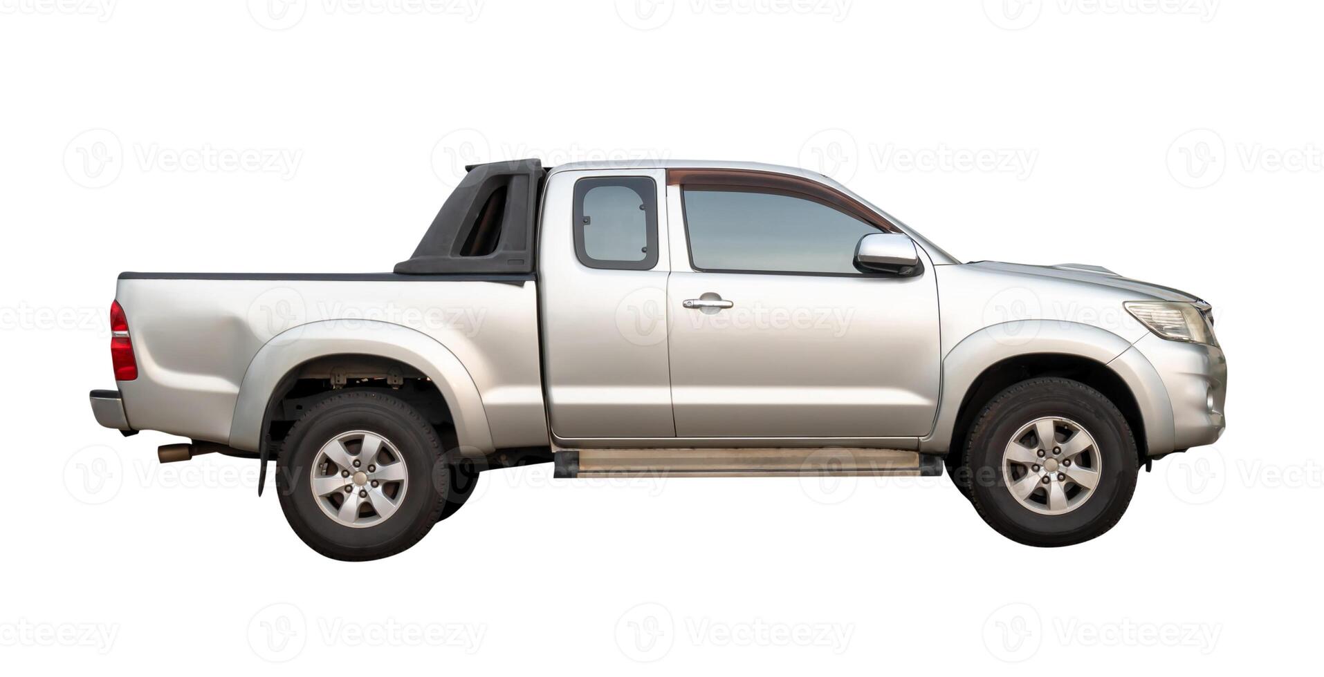 Side view of silver pickup truck isolated on white background with clipping path photo