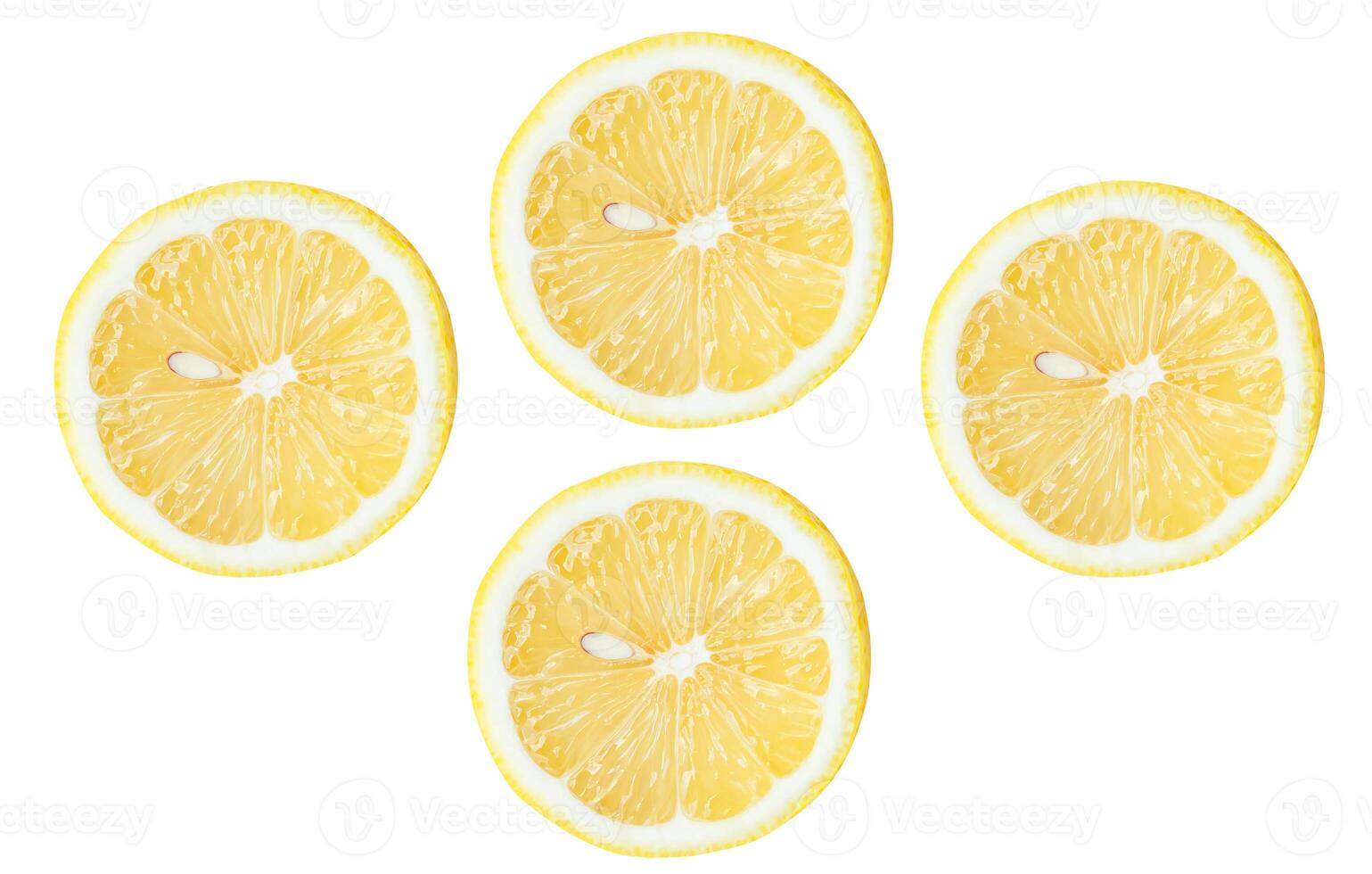 Top view set of fresh yellow lemon fruits in halves isolated on white background with clipping path photo