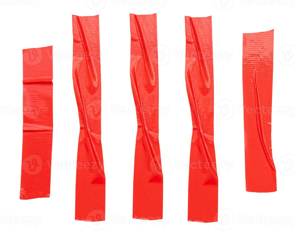 Top view set of red adhesive vinyl tape or cloth tape stripes isolated on white background with clipping path photo