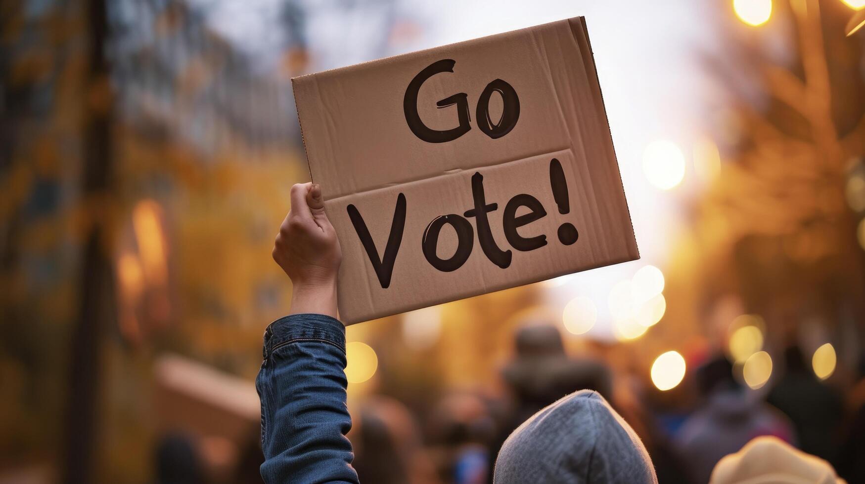 photography of a person holding up a shield which says Go Vote photo