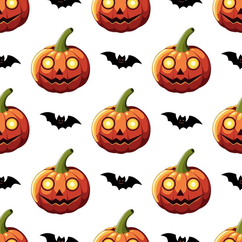 seamless pattern with pumpkins and a bats vector