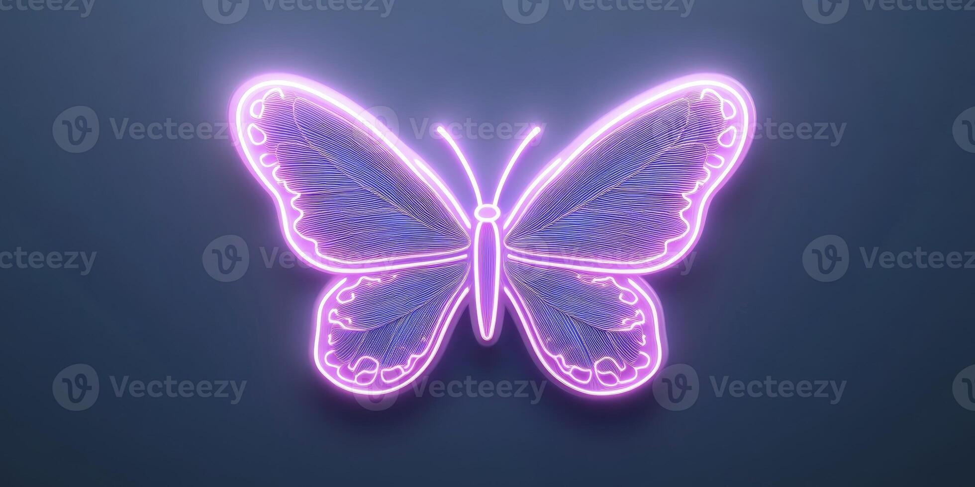 Top view of a magical, glowing neon and fluorescent butterfly photo