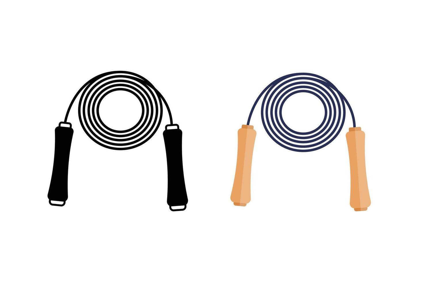 Skipping Rope Clean And Creative Clip Art Collection Set, Isolated Image Of skipping. Illustration Of Jumping Gear With Plastic Handles For Gym. Skipping Rope Icon On Black Color. vector